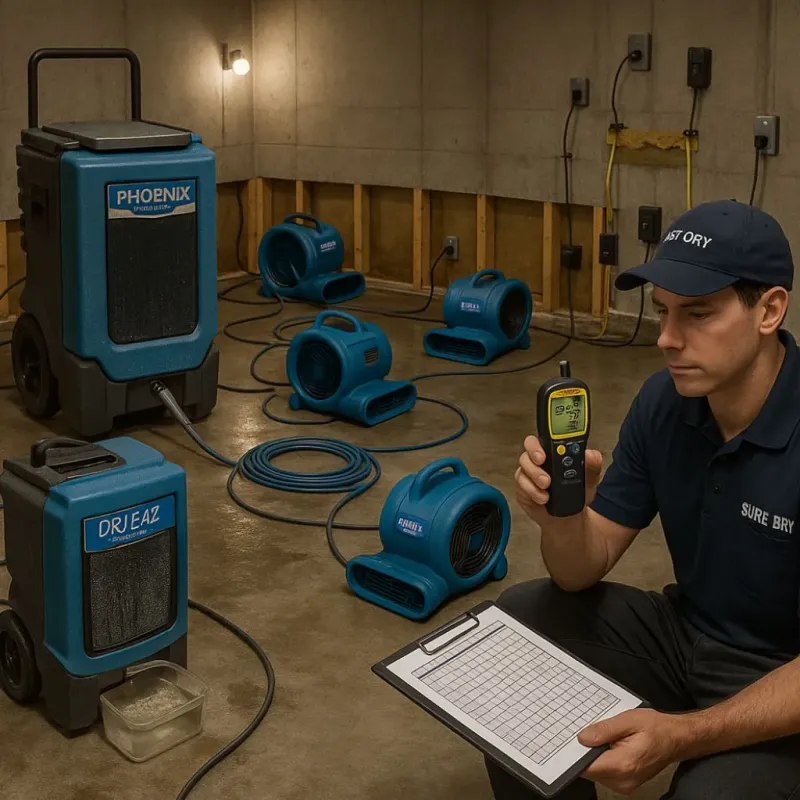 Structural Drying and Dehumidification process in Pineville, LA